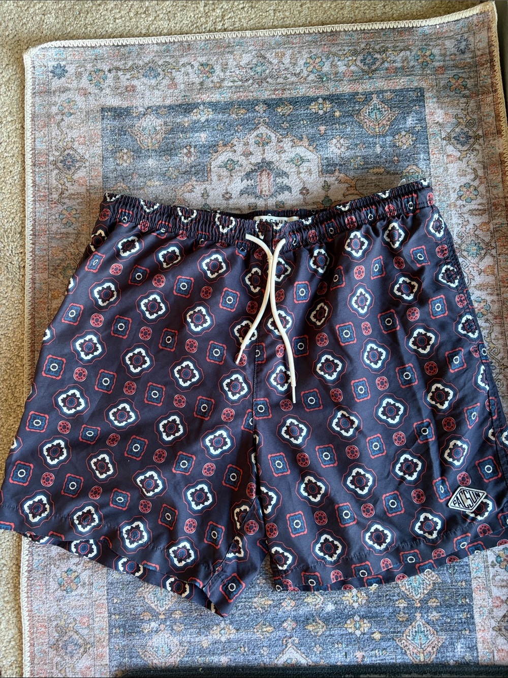 PacSun Men's Navy Medallion Print Swim Trunks